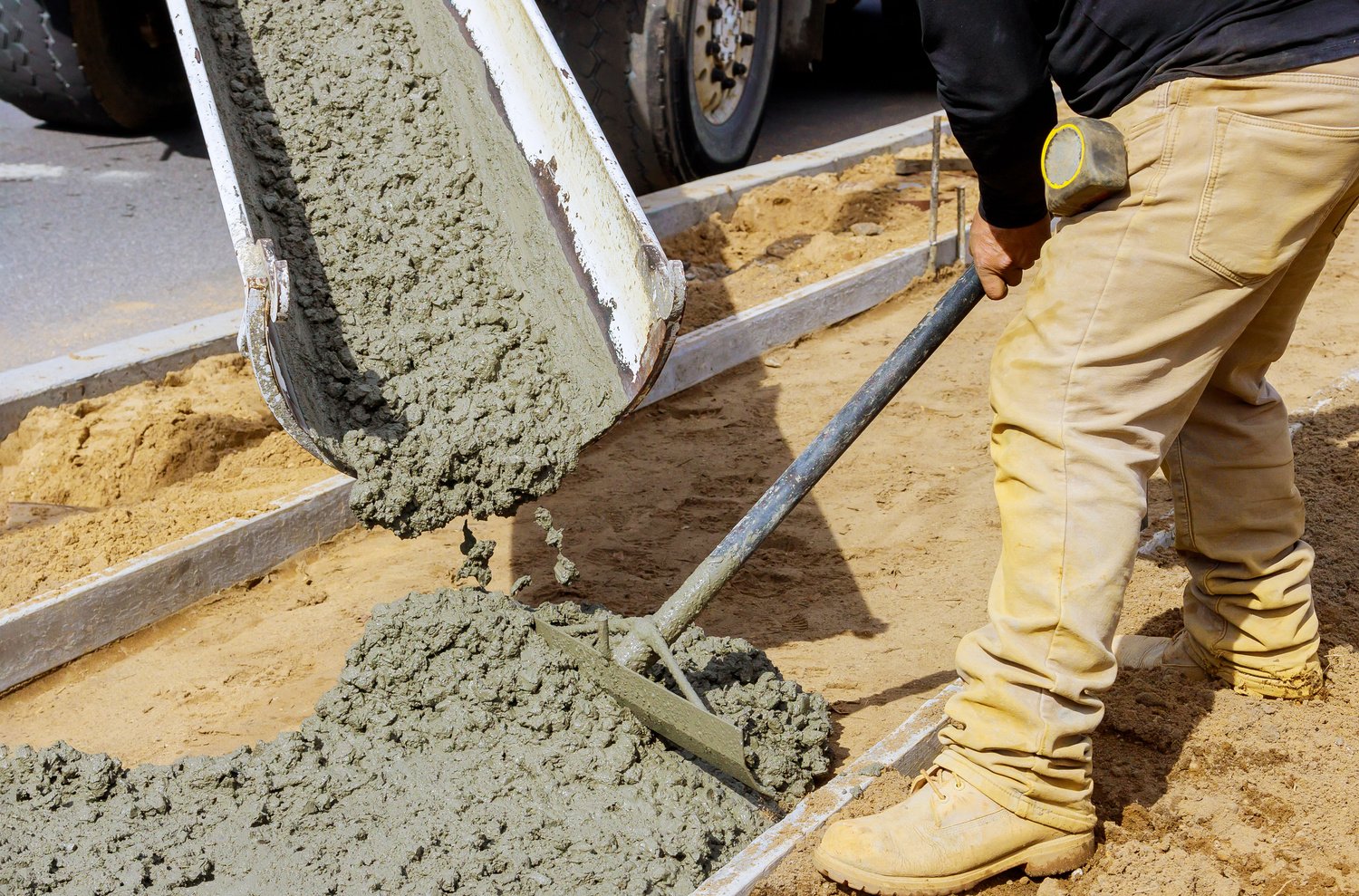 Cement Poured for Sidewalk in Concrete Works